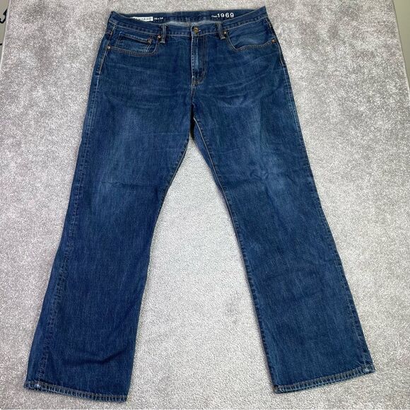 Gap 1969 Standard Jeans Men’s 38X31.5* Blue Straight Dark Denim Casual Cotton - Picture 1 of 14